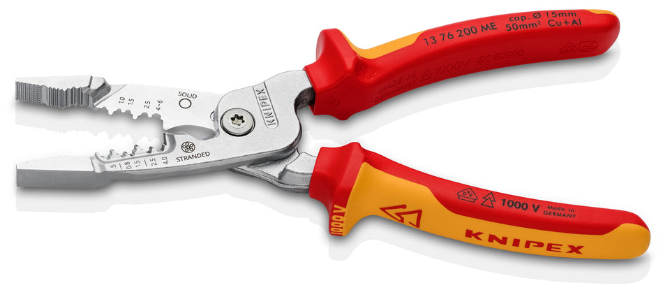 KNIPEX 13 76 200 ME WireStripper metric version insulated with multi-component grips, VDE-tested chrome-plated 200 mm