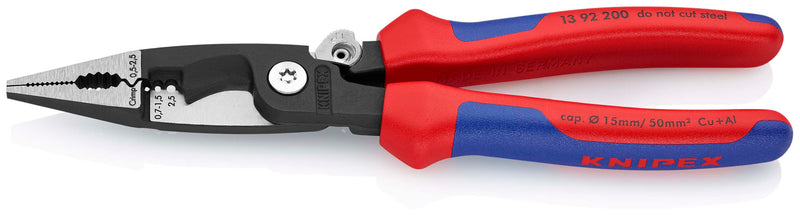 KNIPEX 13 92 200 Pliers for Electrical Installation with multi-component grips black atramentized 200 mm