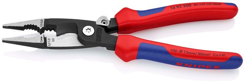 KNIPEX 13 92 200 Pliers for Electrical Installation with multi-component grips black atramentized 200 mm