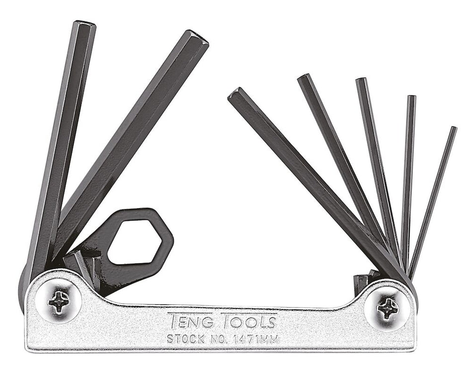 Teng Tools 1471MM Hex Key Set Folding MM 7 Pieces 1.5 to 6mm