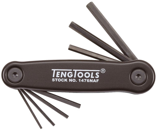 Teng Tools 1476NAF Hex Key Set Folding AF 7 Pieces 1/16" - 7/32" Aluminium Case