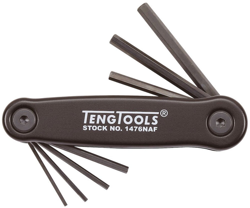 Teng Tools 1476NAF Hex Key Set Folding AF 7 Pieces 1/16" - 7/32" Aluminium Case