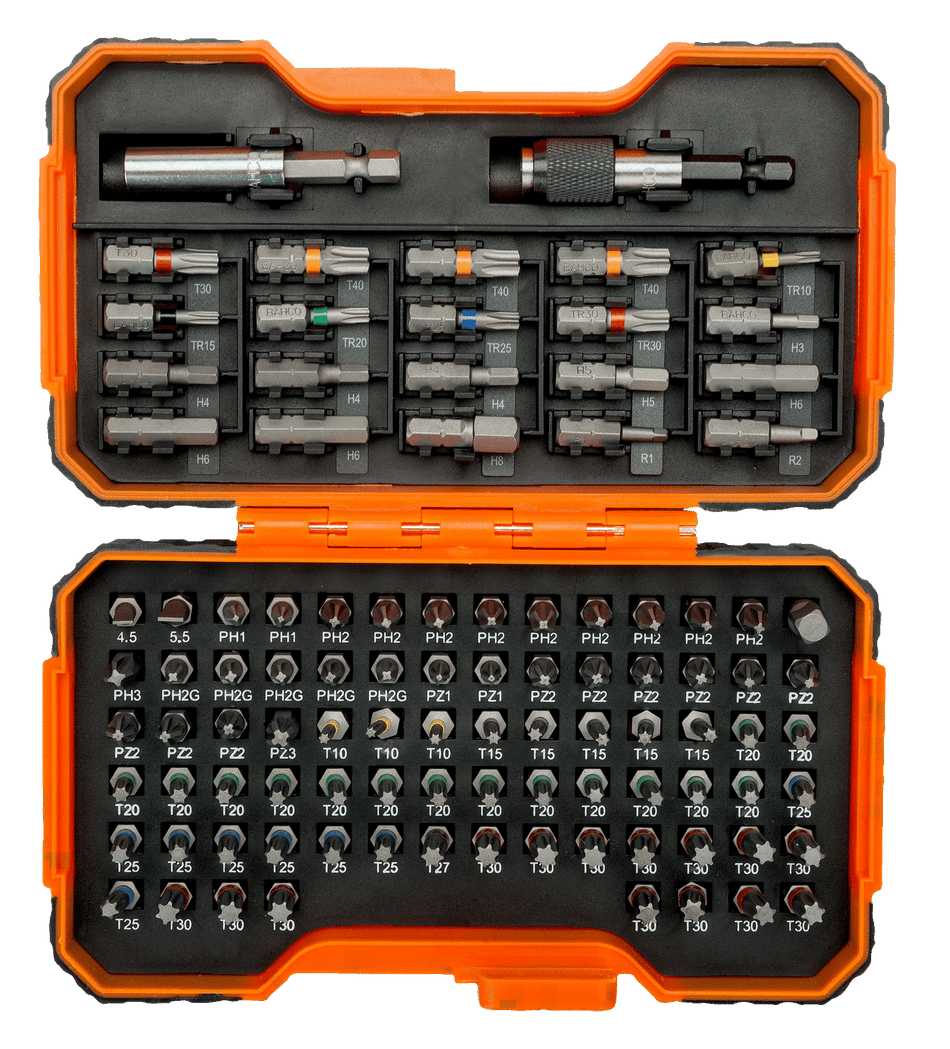 Bahco 59/S100BC 1/4" Bit Set for Slotted/Phillips/Pozidriv/Hex/ TORX®/TORX® Tamper/Robertson Screw - 100 Pcs