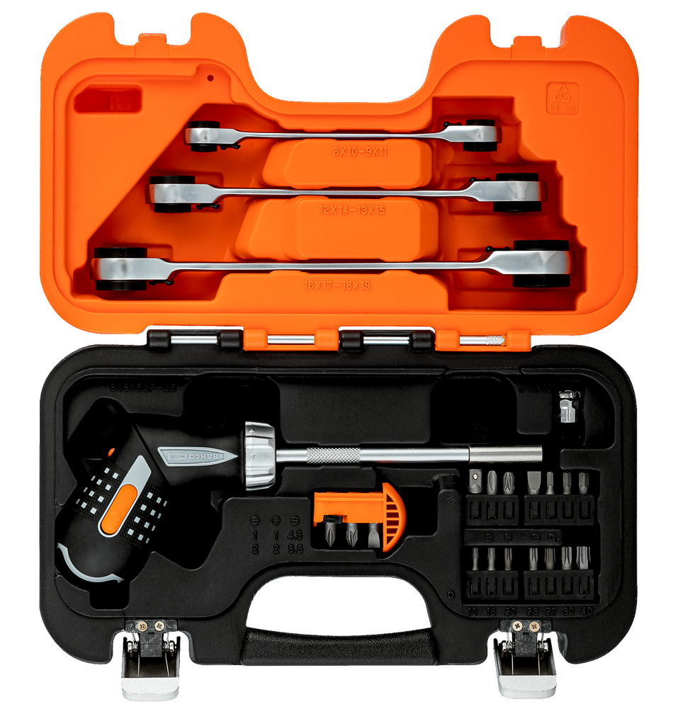 Bahco 808050P-25 1/4" Ratcheting Bit Screwdriver Set with Pistol Handle - 25 Pcs