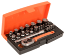 Bahco SL25  1/4" Square Drive Socket Set with Metric Hex Profile and Screwdriver Bits/Bit Holder