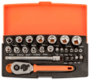 Bahco SL25  1/4" Square Drive Socket Set with Metric Hex Profile and Screwdriver Bits/Bit Holder