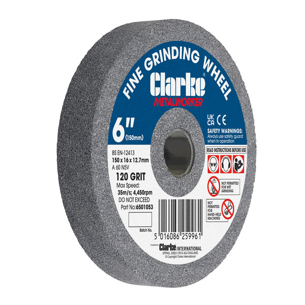 Clarke 6501053 6" (150mm) Fine 120 Grit Grinding Wheel 150mm x 16, 12.7mm Bore