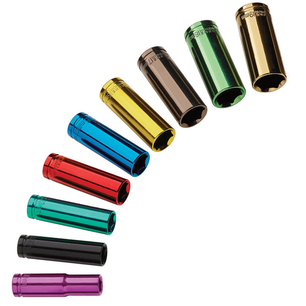 Clarke 1700747 PRO341 9 Piece Colour Coded Deep Socket Set Ð 3/8" Drive