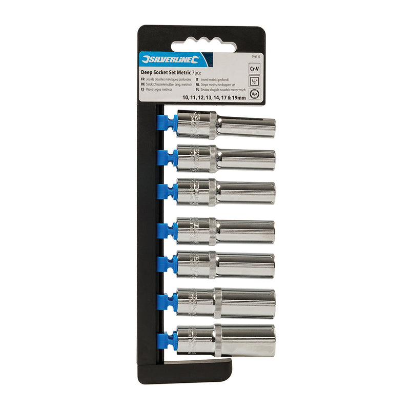Silverline 196513 Deep Socket Set 1/2" Drive 6pt Metric 7pce