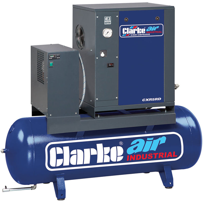 Clarke 2456555 CXR5RD 17.1cfm 200 Litre 5.5HP Industrial Screw Compressor with Air Receiver & Dryer (400V)