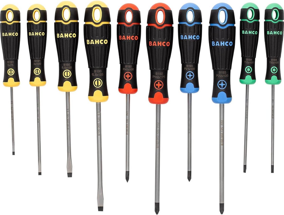 Bahco B219.010RB Colour Coded Screwdriver Set SL/PH/PZ/TX - 10Pcs