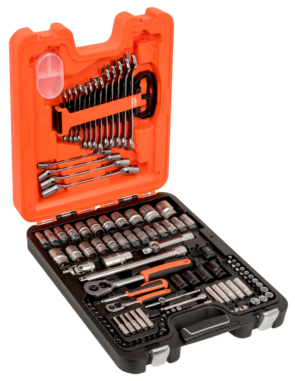 Bahco S106 1/4" and 1/2" Square Drive Socket Set with Combination Spanner Set/L-Keys