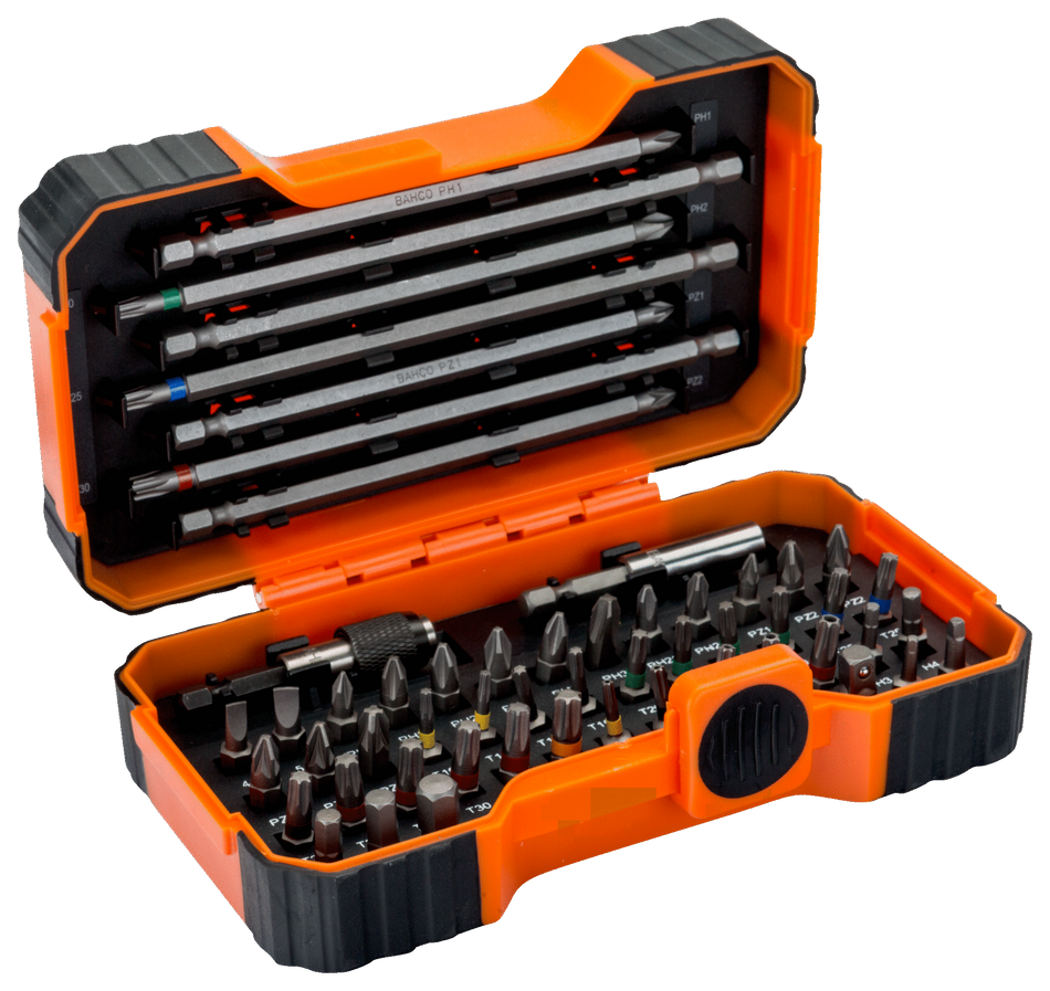 Bahco 59/S54BC 1/4" Bit Set for Slotted/Phillips/Pozidriv/Hex/TORX®/TORX® Tamper/Robertson Screw - 54 Pcs