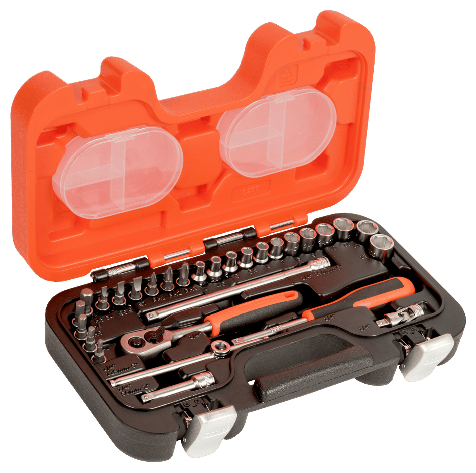 Bahco S290 1/4" Square Drive Socket Set with Metric Hex Profile and Ratchet/Socket Drivers