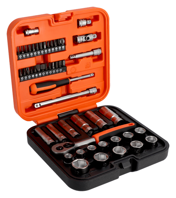 Bahco S51MC3H 3/8" Square Drive Standard & Deep Socket Set with Metric Hex Profile & 1/4" Bits - 51 Pcs