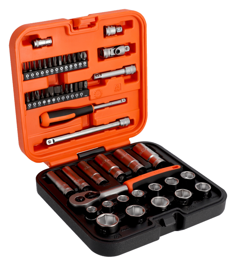 Bahco S51MC3H 3/8" Square Drive Standard & Deep Socket Set with Metric Hex Profile & 1/4" Bits - 51 Pcs