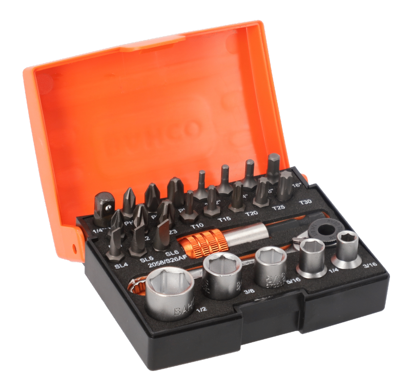 Bahco 2058/S26 1/4" Standard Bit & Socket Set for Slotted/Phillips/Pozidriv/TORX®/Hex Head Screw - 26 Pcs