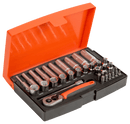 Bahco SL25L 1/4" Square Drive Socket and Deep Socket Set with Metric Hex Profile and Screwdriver Bits