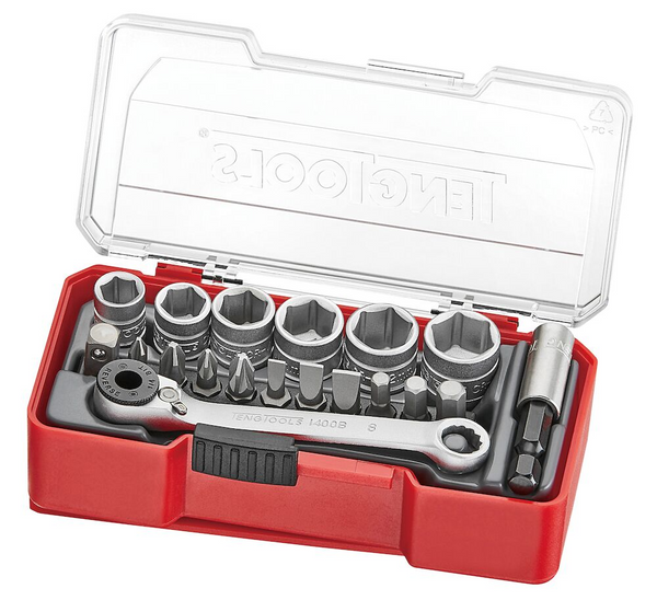 Teng Tools TJ1419 1/4" Socket Set 6 pt With Belt Clip 19 Pieces