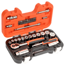Bahco S330 1/4" and 3/8" Square Drive Socket Set with Metric Hex Profile and Ratchet
