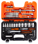 Bahco S560 1/4" and 1/2" Square Drive Socket Set with Metric Bi-Hex Profile and Slim Head Ratchet