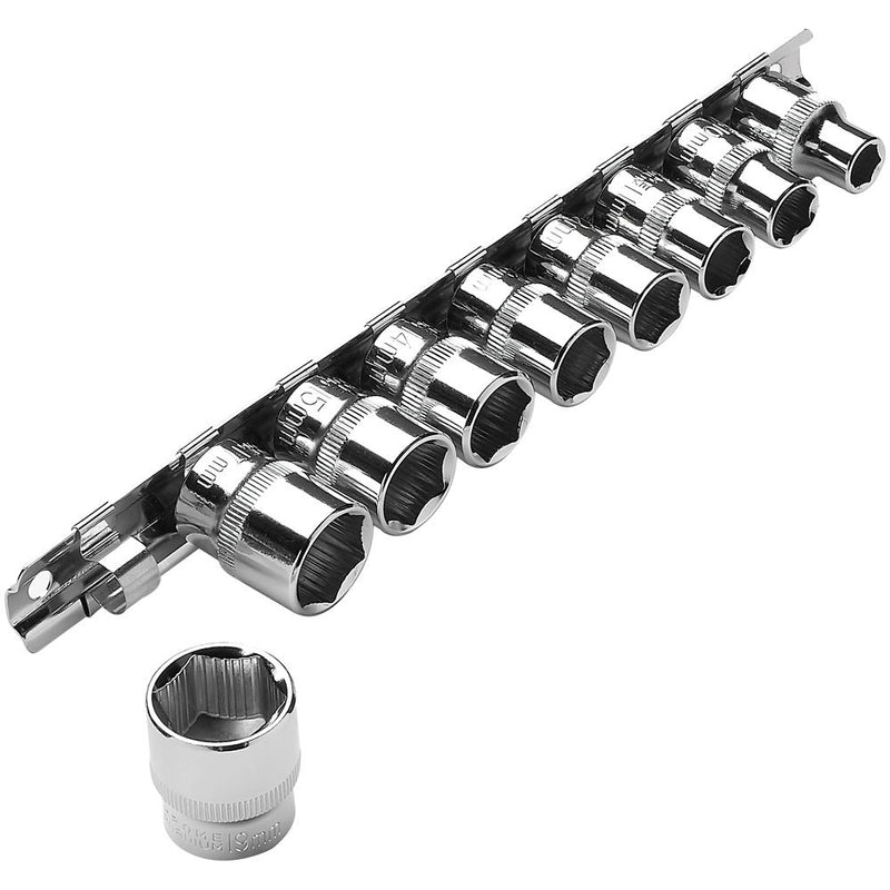 Clarke 1700815 PRO409 3/8" Drive 9 Piece Anti Slip Metric Socket & Rail Set 8 - 19mm
