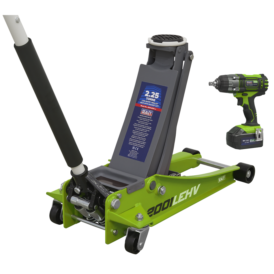 Sealey 2001LEHVCOMBO 2.2 Tonne Trolley Jack & 18V Cordless Impact Wrench - Green