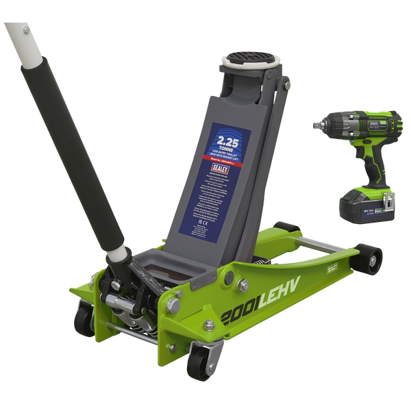 Sealey 2001LEHVCOMBO 2.2 Tonne Trolley Jack & 18V Cordless Impact Wrench - Green