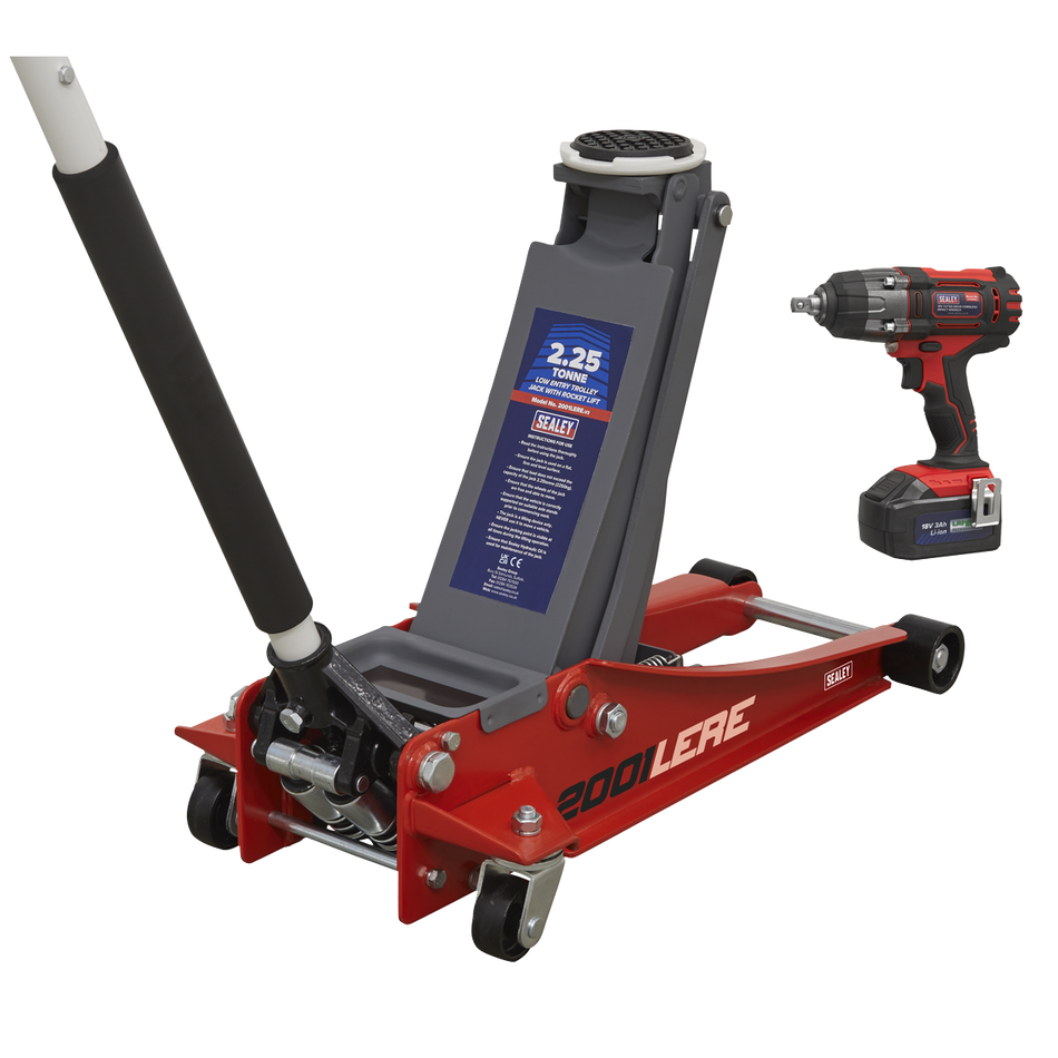Sealey 2001LERECOMBO 2.2 Tonne Trolley Jack & 18V Cordless Impact Wrench - Red