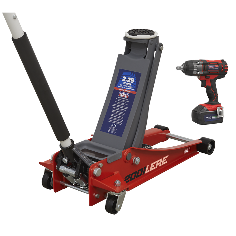 Sealey 2001LERECOMBO 2.2 Tonne Trolley Jack & 18V Cordless Impact Wrench - Red