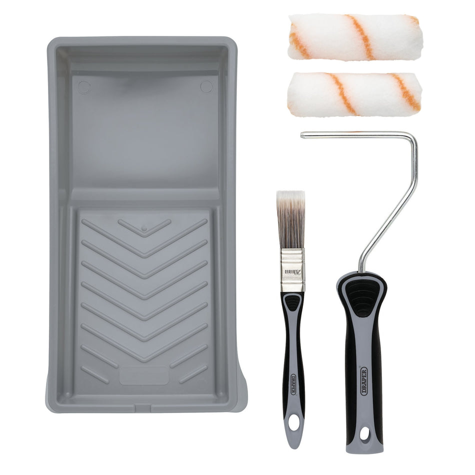 Draper 20796 Medium Pile Polyester Paint Roller and Brush Set with Soft Grip (5 Piece)