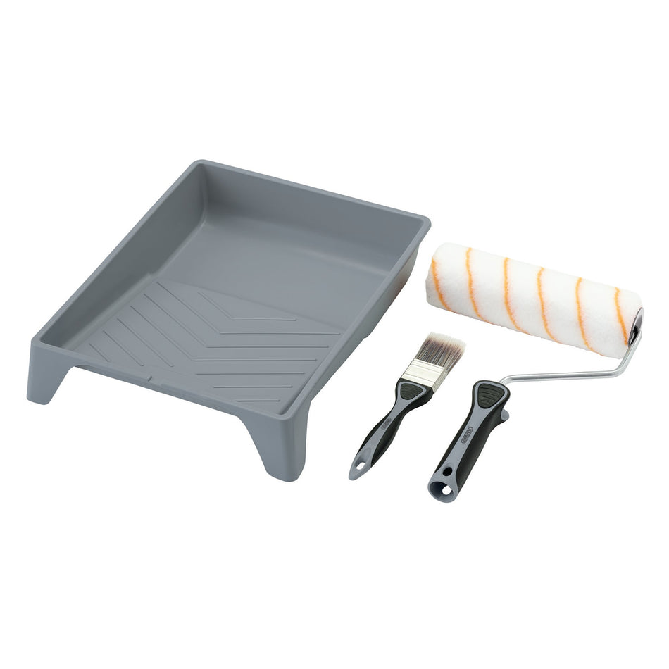 Draper 20947 Medium Pile Polyester Paint Roller and Brush Set with Soft Grip (4 Piece)
