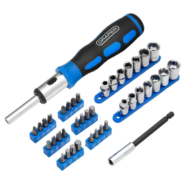 Draper 21010 Ratchet Screwdriver Socket and Bit Set, 1/4" Sq. Dr. (40 Piece)