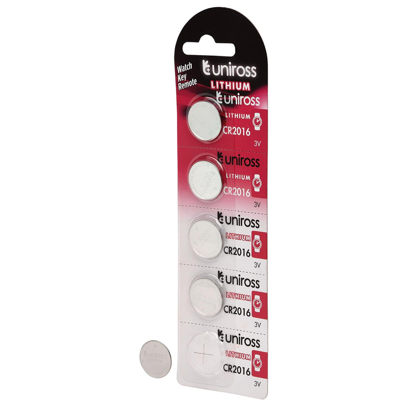 Draper 21598 Uniross Lithium Coin Cell CR2016 Batteries (Pack of 5)