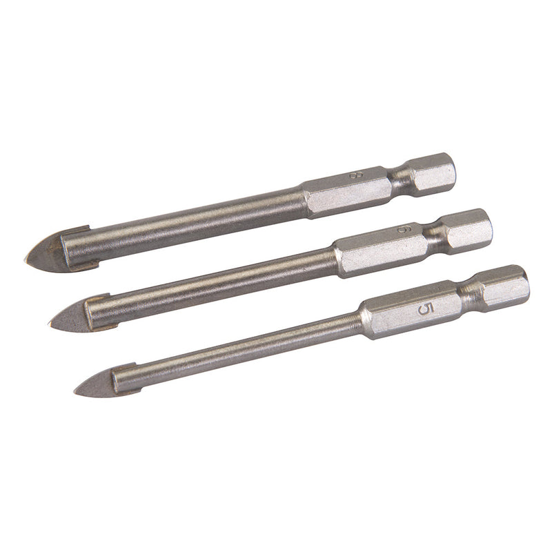 Silverline 224760 Hex Drive Tile & Glass Drill Bit 3pce Set