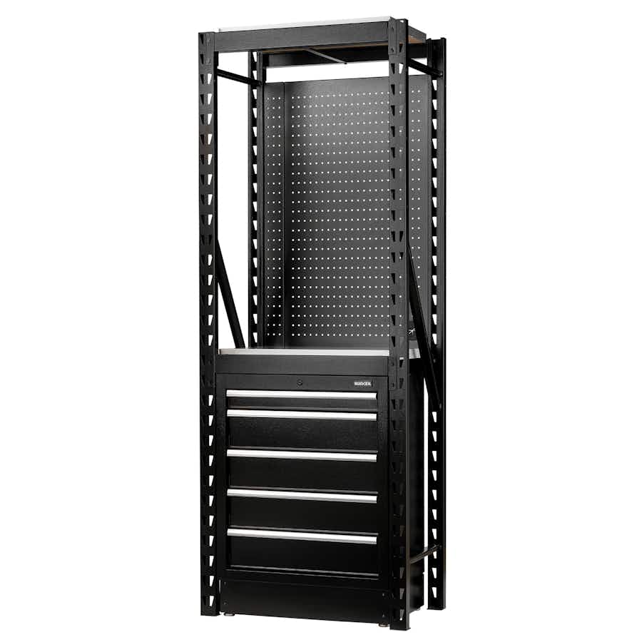 BUNKER® 27975 13 Piece Modular Storage Combo 2 Tier Racking with Stainless Steel Shelving, Pegboard and Floor Cabinet, 750mm