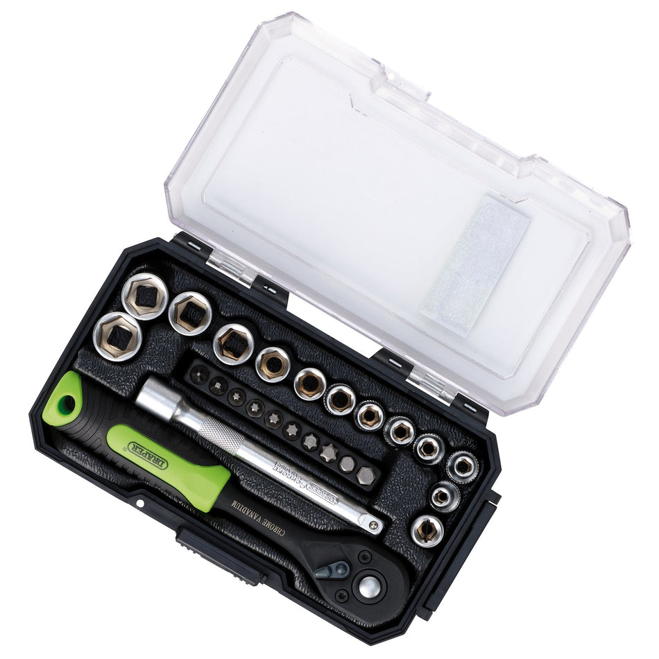 Draper 24233 HI-TORQ¨ Metric Socket and Bit Set, 1/4" Sq. Dr. (25 Piece)
