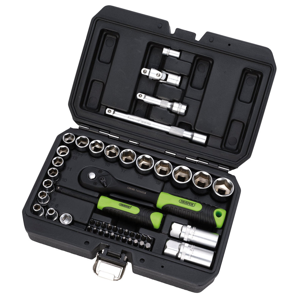Draper 24235 HI-TORQ¨ Metric Socket and Bit Set, 1/4" and 3/8" Sq. Dr. (48 Piece)