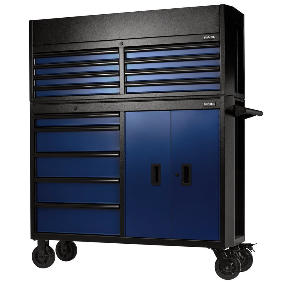 BUNKER® 24254 Combined Roller Cabinet and Tool Chest, 13 Drawer, 52", Blue