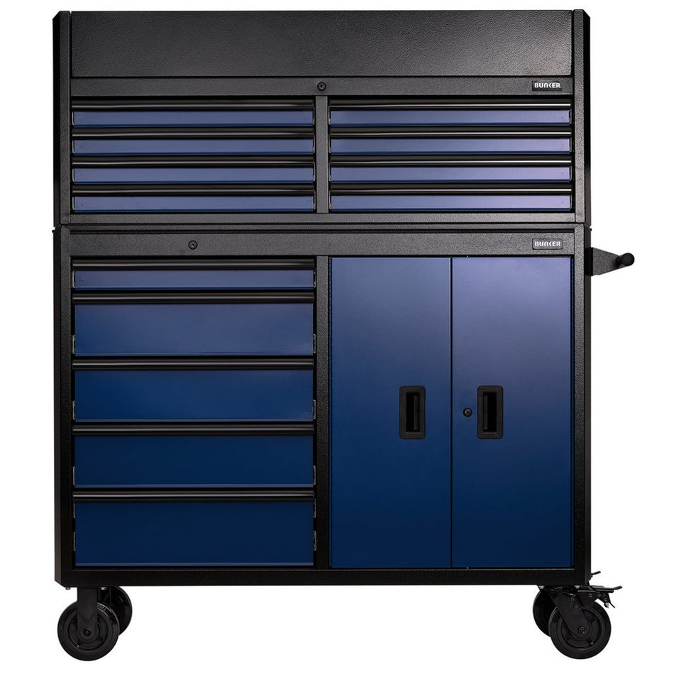 BUNKER® 24254 Combined Roller Cabinet and Tool Chest, 13 Drawer, 52", Blue