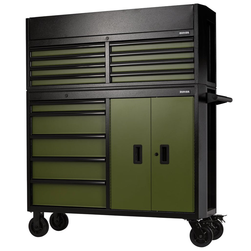 BUNKER® 24255 Combined Roller Cabinet and Tool Chest, 13 Drawer, 52", Green