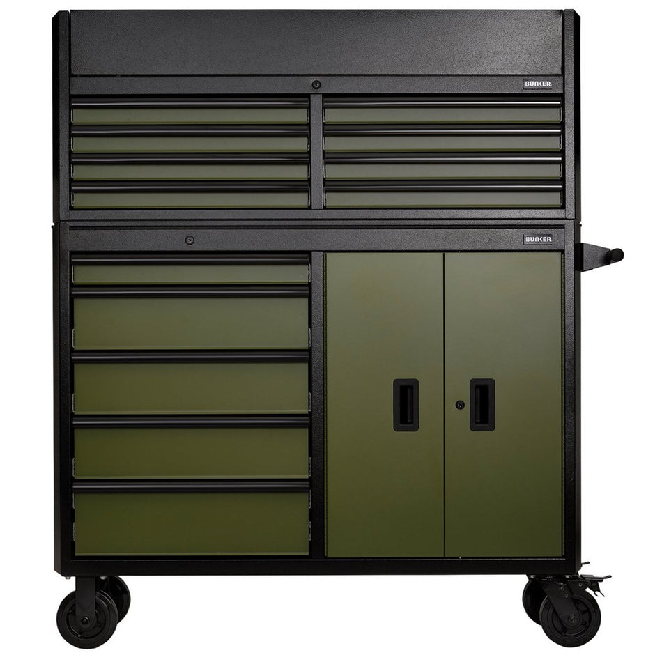 BUNKER® 24255 Combined Roller Cabinet and Tool Chest, 13 Drawer, 52", Green