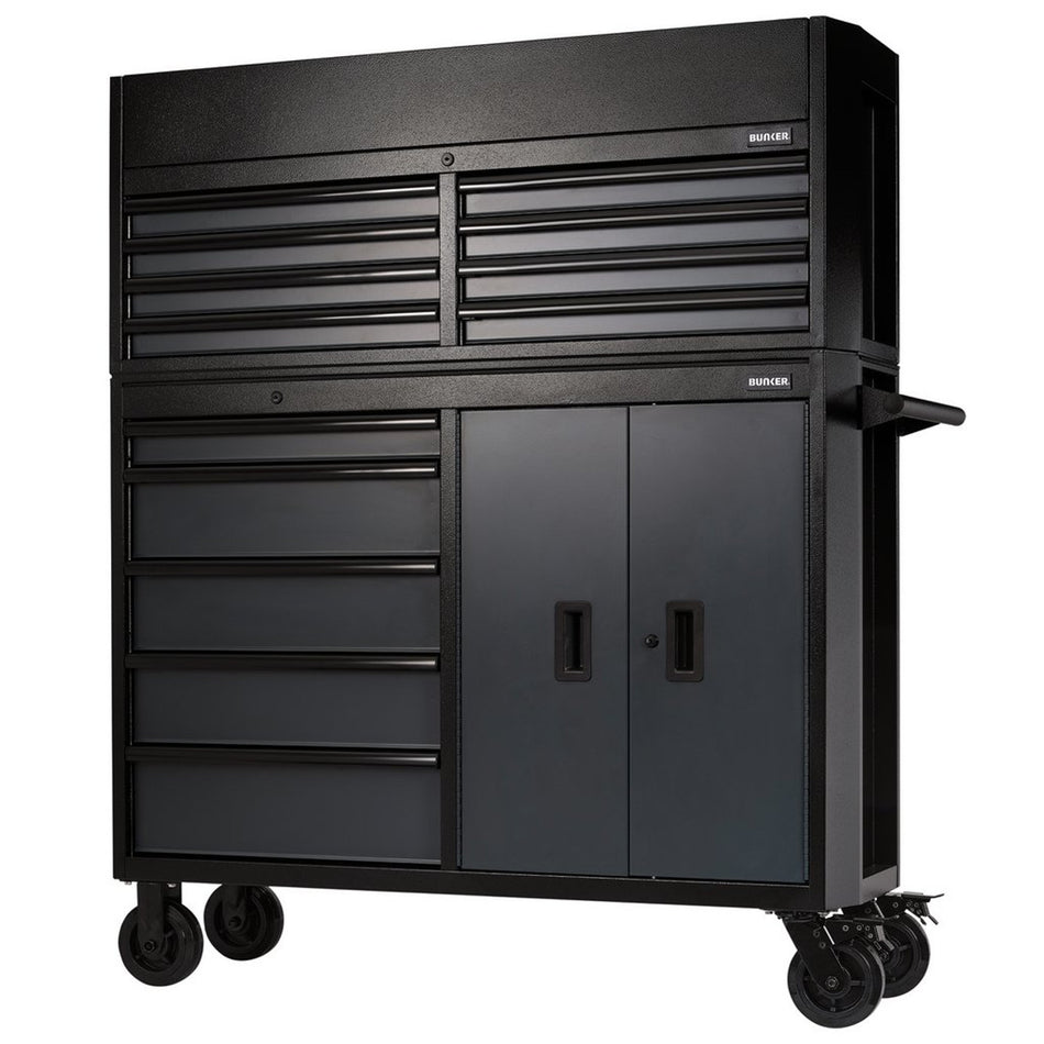 BUNKER 24256 Combined Roller Cabinet and Tool Chest, 13 Drawer, 52", Grey