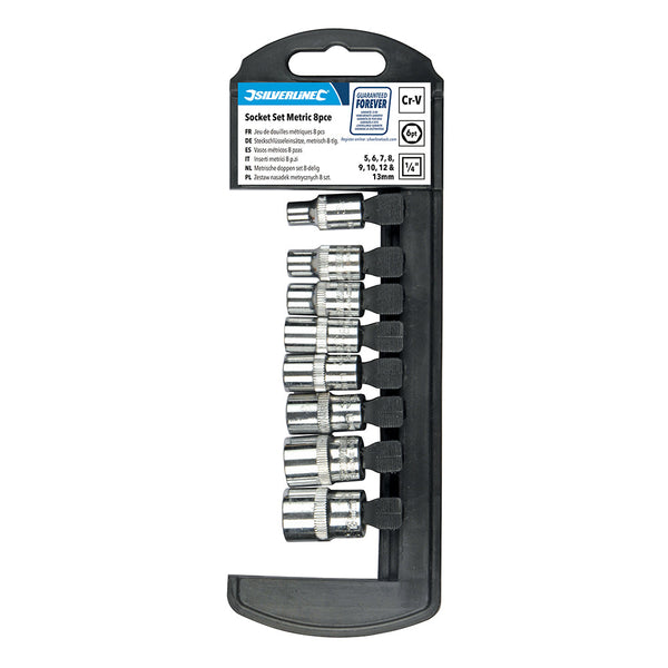 Silverline 244975 Socket Set 1/4" Drive 6pt Metric 8pce