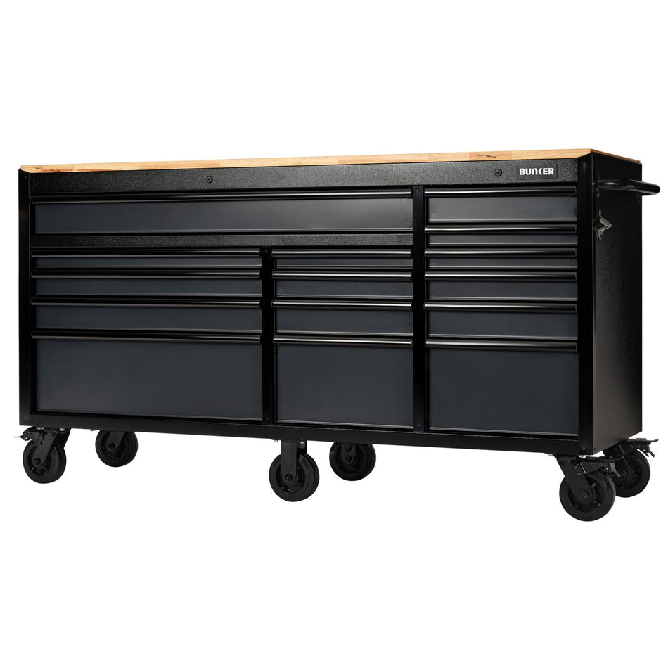 DRAPER 27242 BUNKER® 15 Drawer Workbench Roller Tool Cabinet, 72", Grey