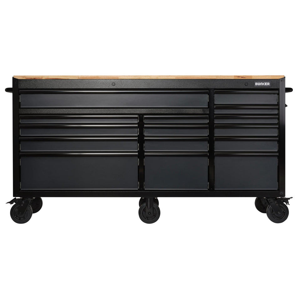 DRAPER 27242 BUNKER® 15 Drawer Workbench Roller Tool Cabinet, 72", Grey