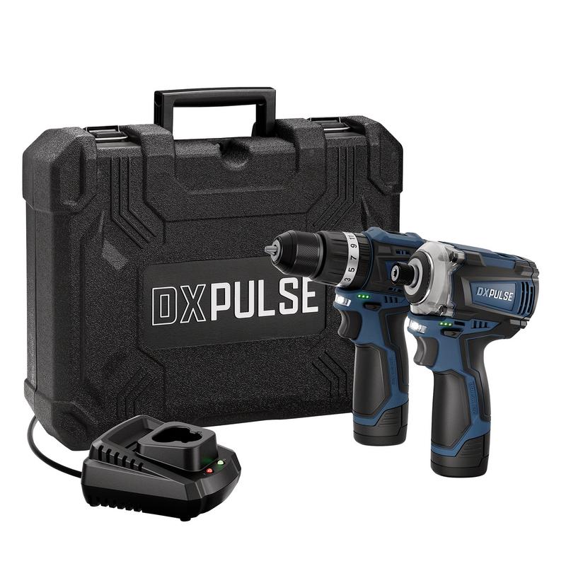 Draper 27983 DXPULSE 12V Brushless Combi Drill & Impact Driver Kit, 1/4" Sq. Dr., 2 x 2.0Ah Batteries, 1 x Charger