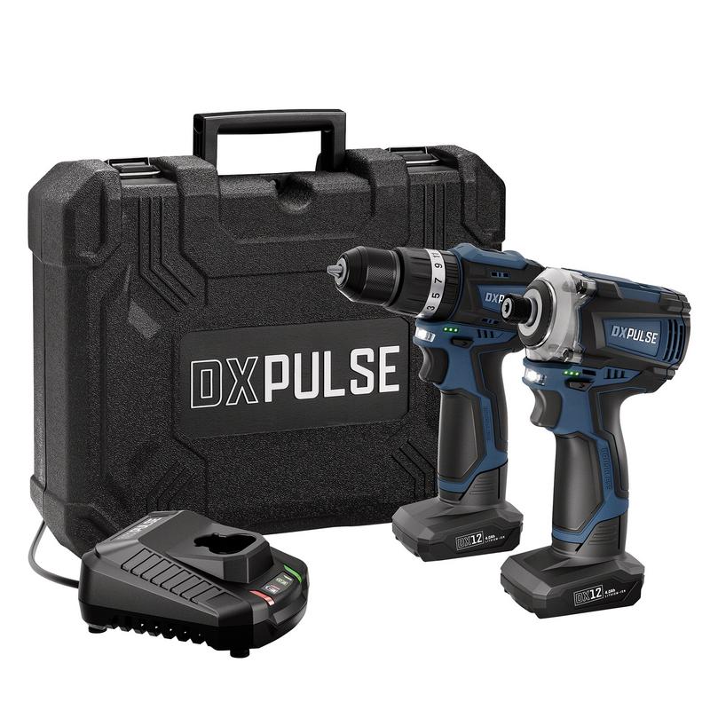 Draper 28003 DXPULSE 12V Brushless Combi Drill & Impact Driver Kit, 1/4" Sq. Dr., 2 x 4.0Ah Batteries, 1 x Fast Charger