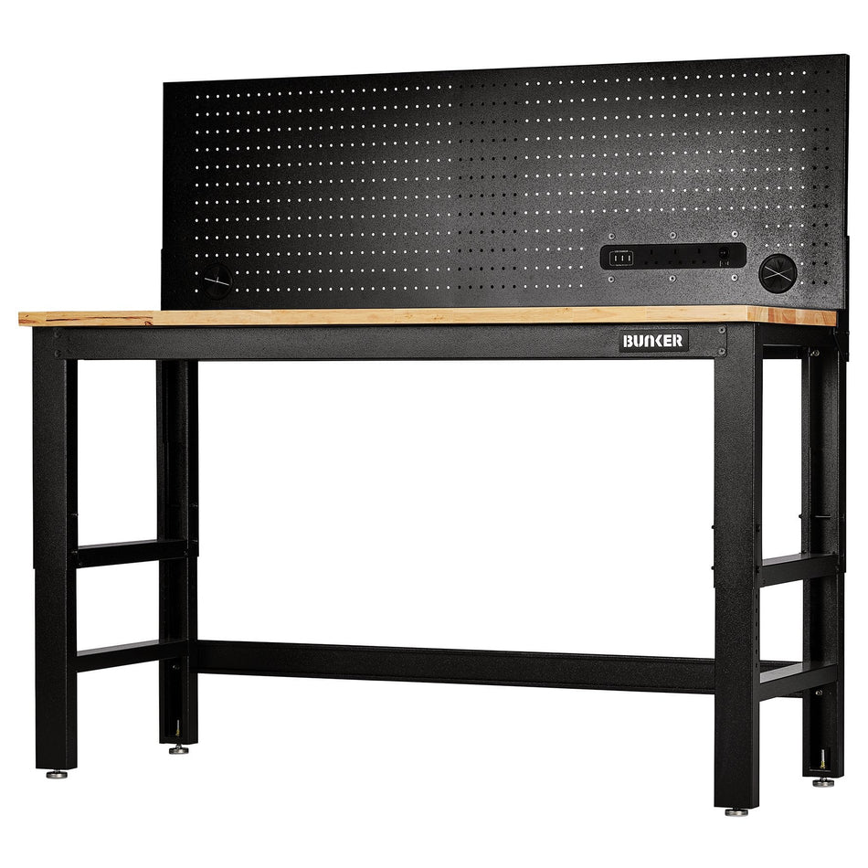BUNKERå¨ 28096 Workbench with Hardwood Worktop and Power Pegboard, 1550mm
