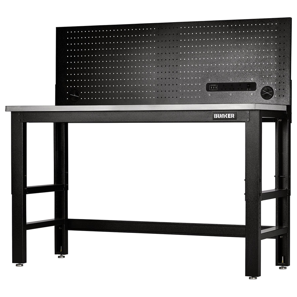 BUNKERå¨ 28097 Workbench with Stainless Steel Worktop and Power Pegboard, 1550mm